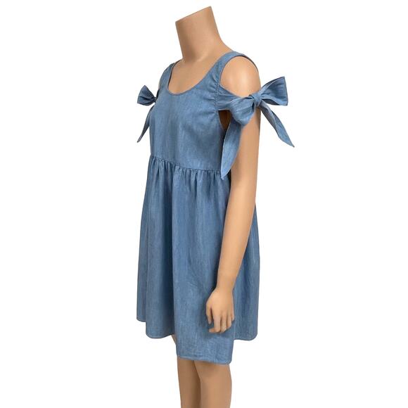Umgee Chambray Babydoll Dress Sz S Sleeveless Blue Lightweight Smock Tunic - Picture 2 of 9
